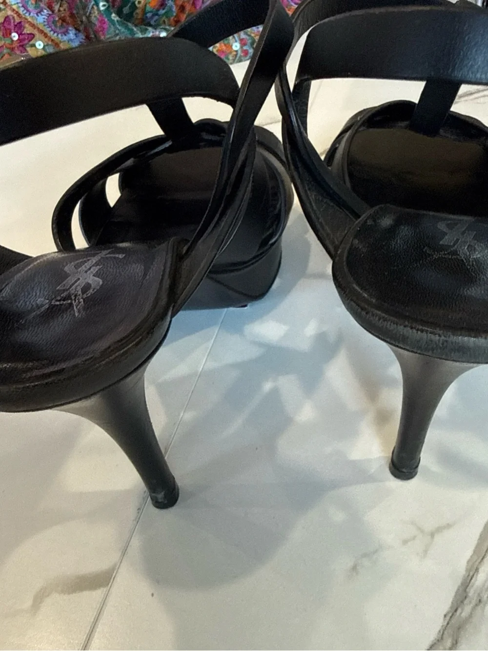 Saint Laurent Black Leather Knotted T-Strap Heels